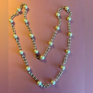 Vintage Trifari Silver Chain and Pearl Necklace
